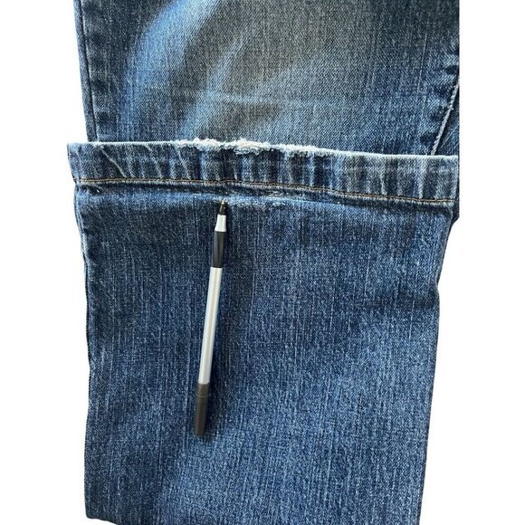 Columbia Jeans Womens 14 Blue Denim Boot Cut Leg Faded Distressed Torn - Picture 7 of 14